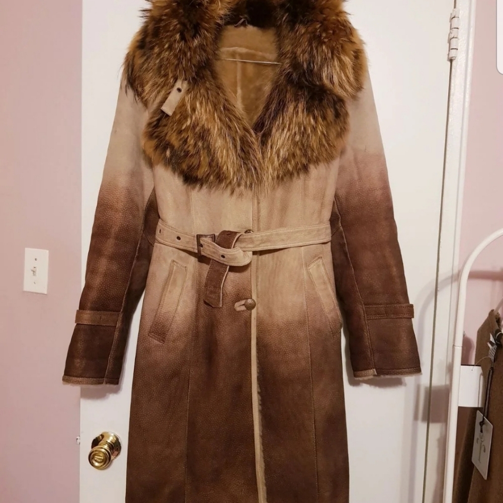 Diamond leather cut luxury coat w real fur